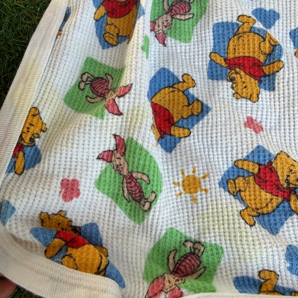 Vtg 90s Disney Winnie the Pooh Piglet Waffle Knit Thermal Baby Blanket Kidcore